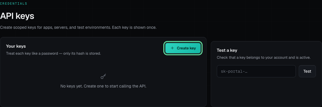 StartupAPI API Keys page